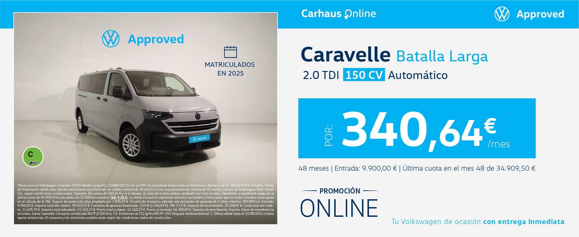 ¡Promoción online! Volkswagen Caravelle por 340,64 €/mes*